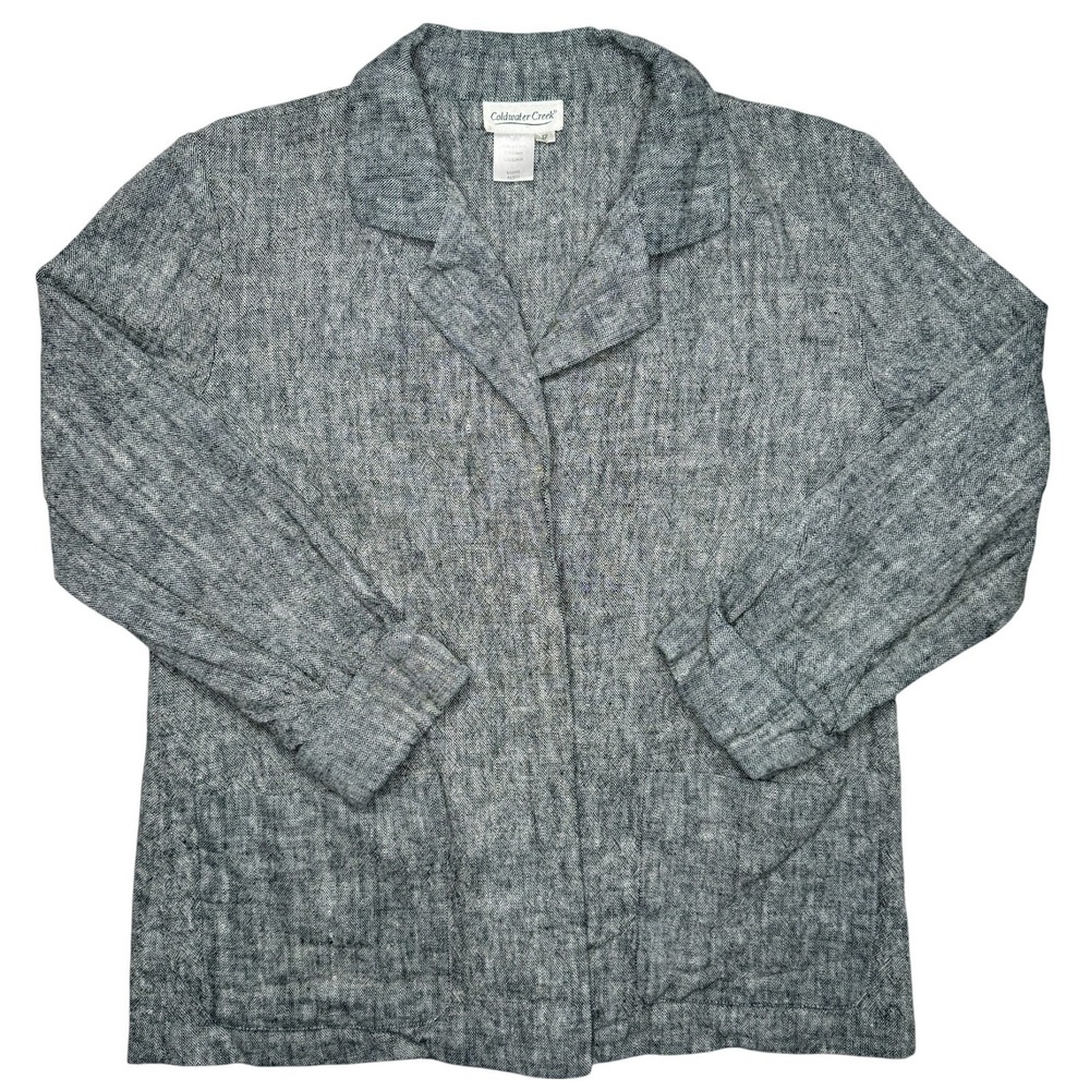 Coldwater Creek Jacket Womens 12 Gray Blazer Linen Cotton Open Front Minimalist